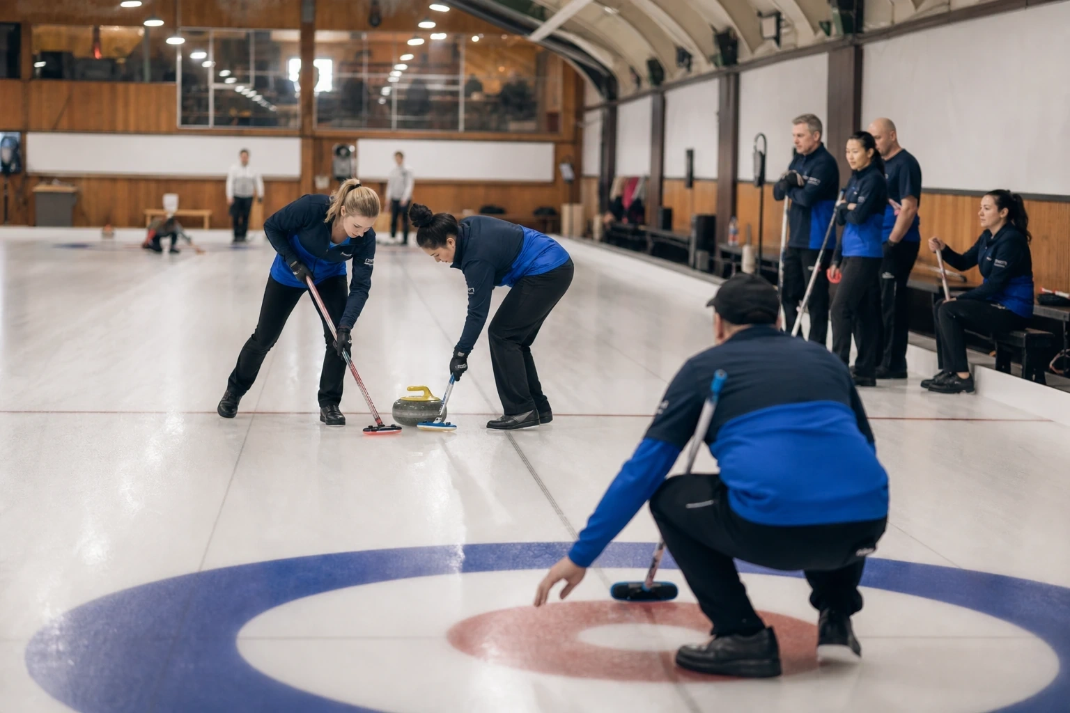 Athlètes de Curling en pleine action