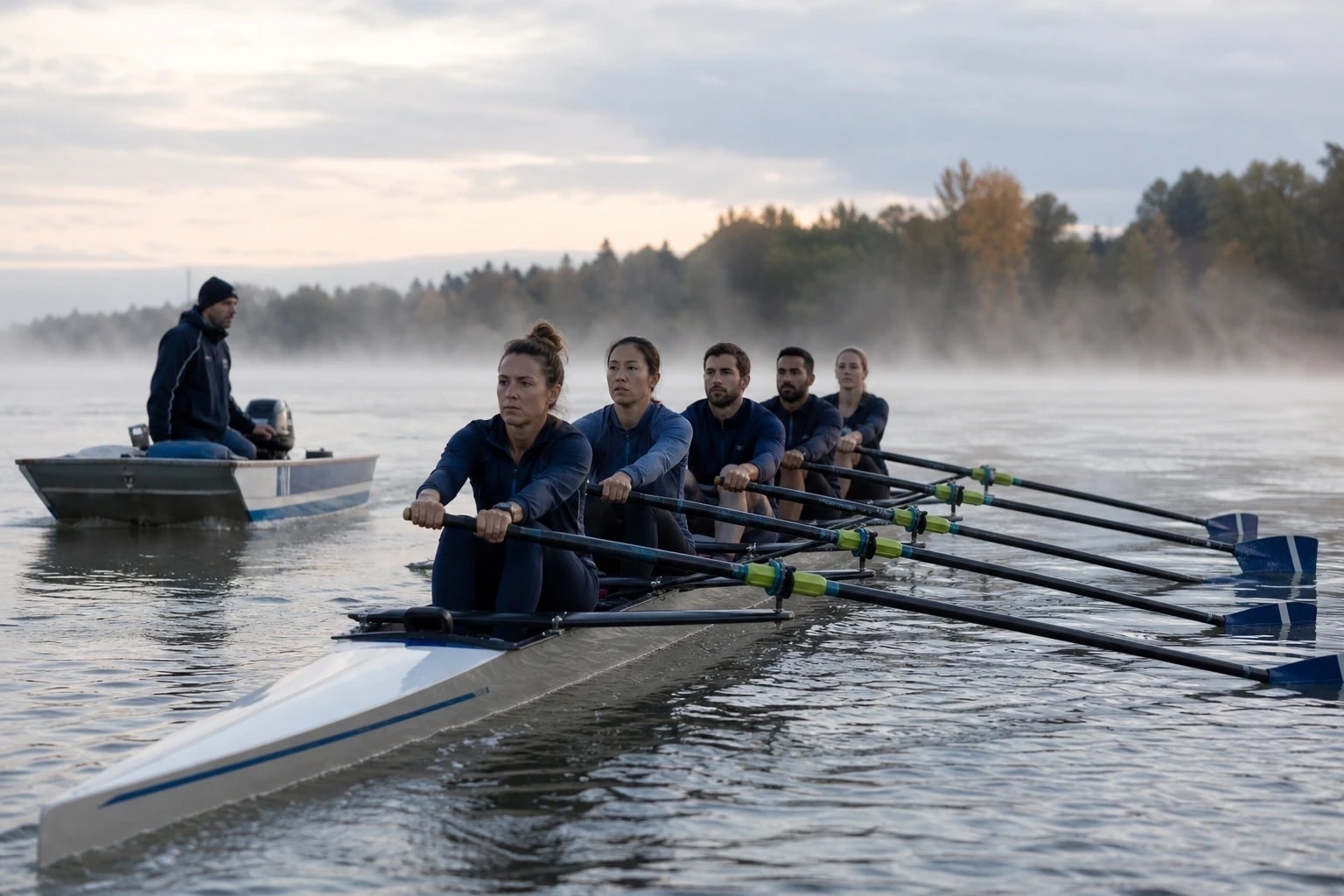 Athlètes de Aviron en pleine action