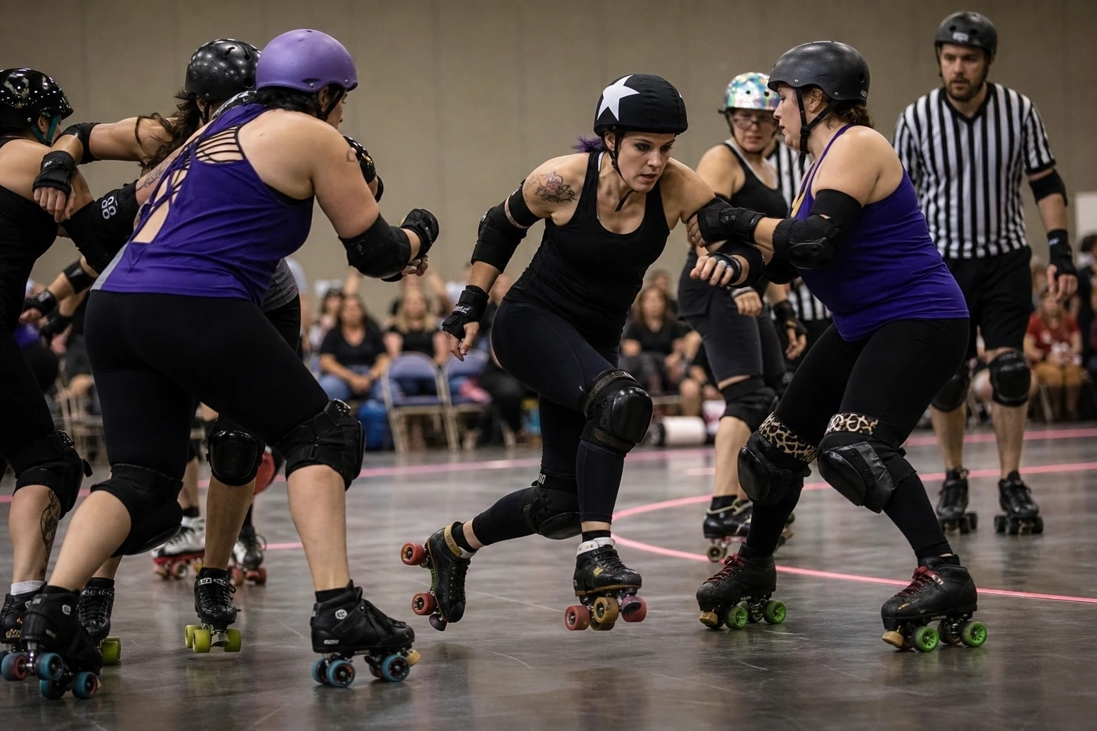 Athlètes de Roller derby en pleine action