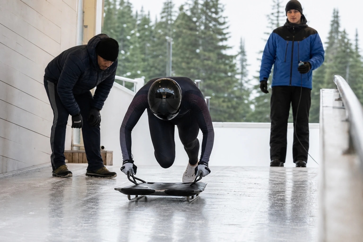 Athlètes de Skeleton en pleine action